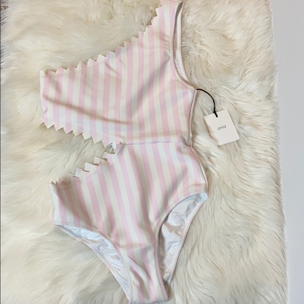 Onia Pink Macro Stripe Betty One Piece Swim Suit